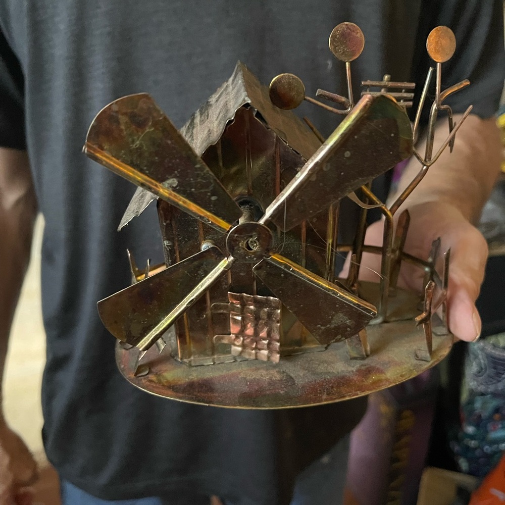 Rustic brass Windmill music box sculpture